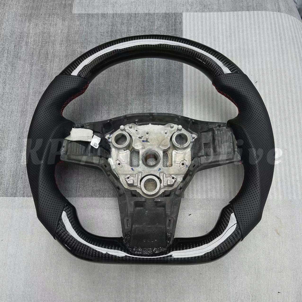 Model 3 Gloss Carbon Fiber Steering Wheel (Perforated Leather) - Steering Wheel Only