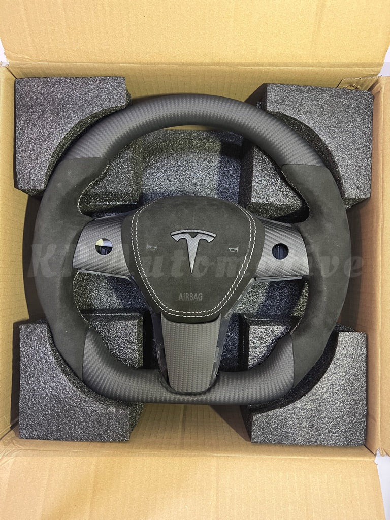 Model 3 Matte Carbon Fiber Steering Wheel (Alcantara) - Full Set