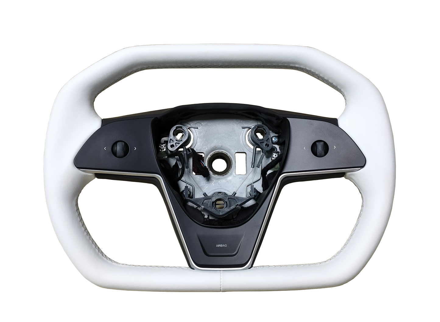 Model 3 Cybertruck Style Steering Wheel - (White Leather)